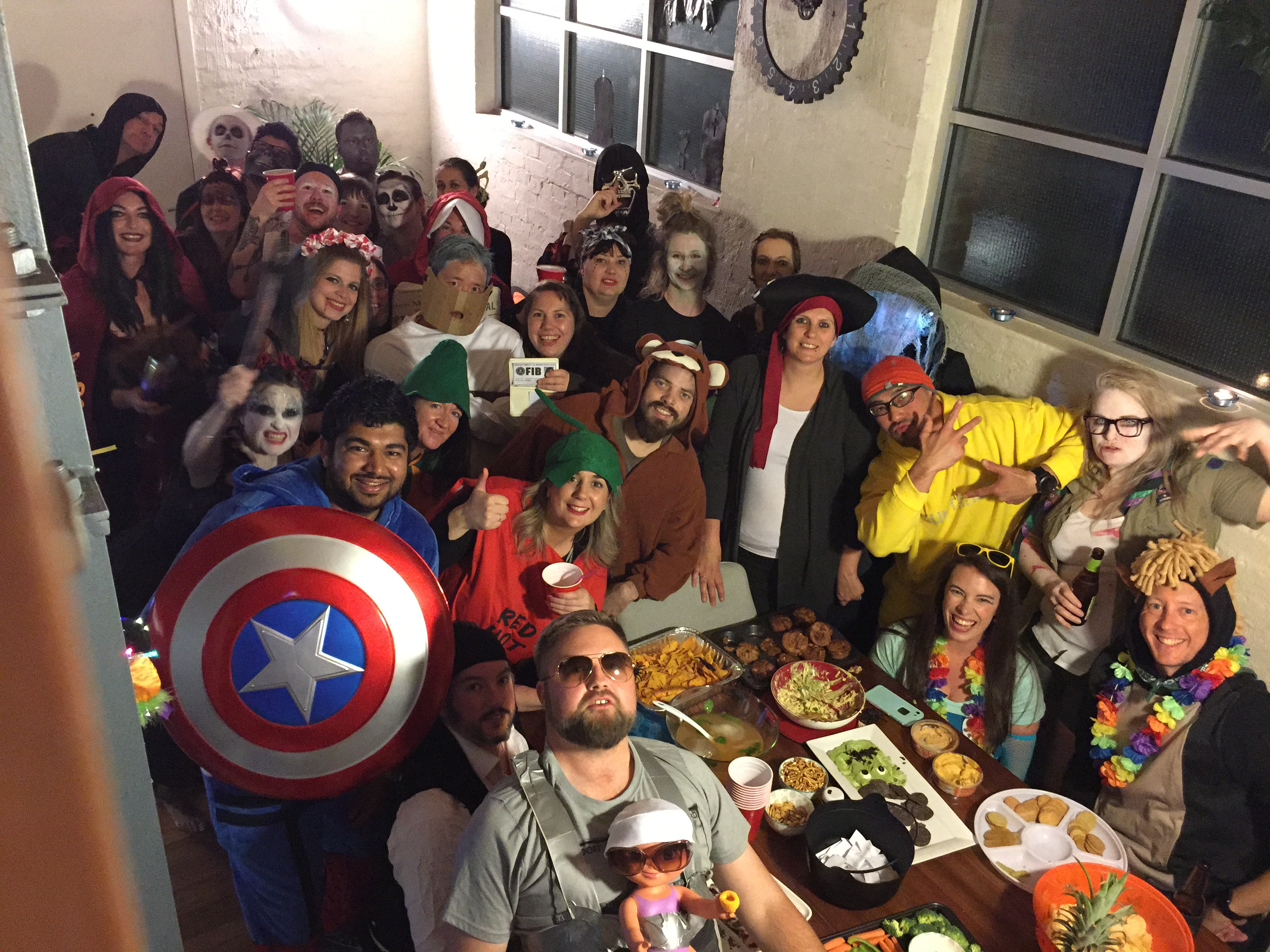Halloween costume party group photo