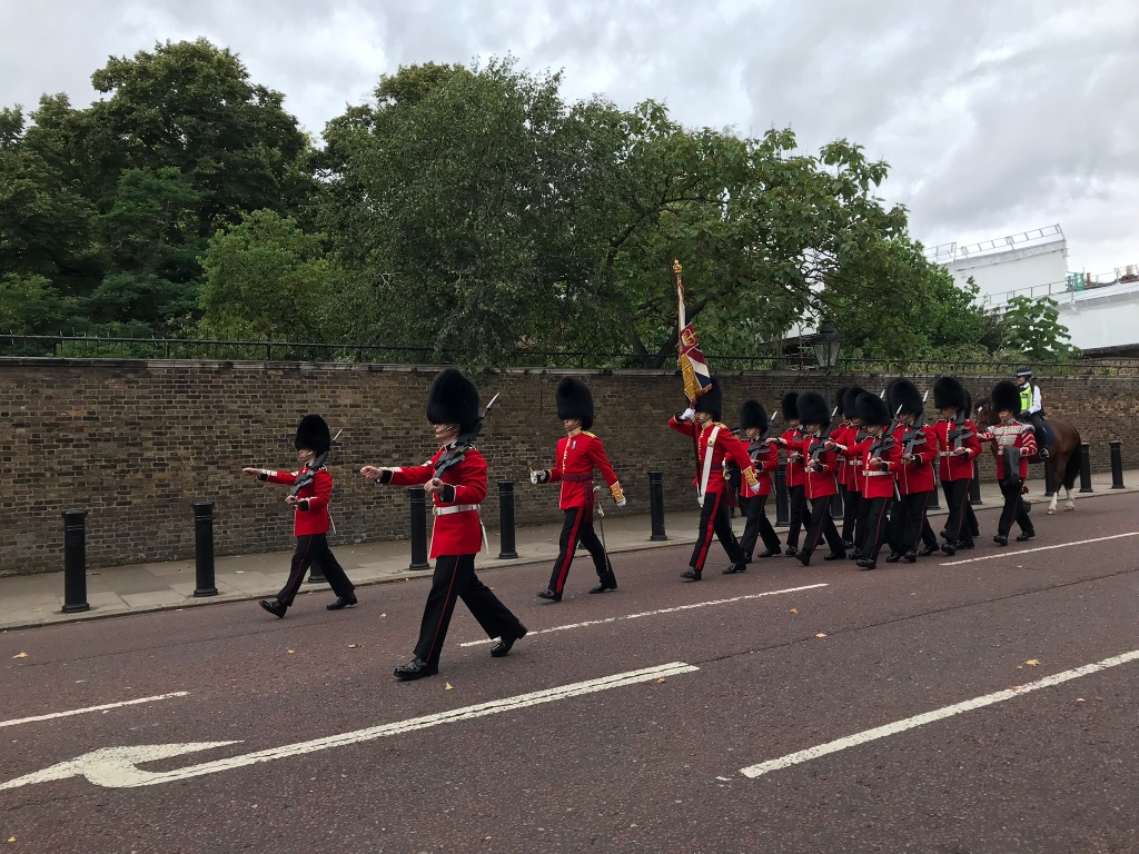 British guards marching in street